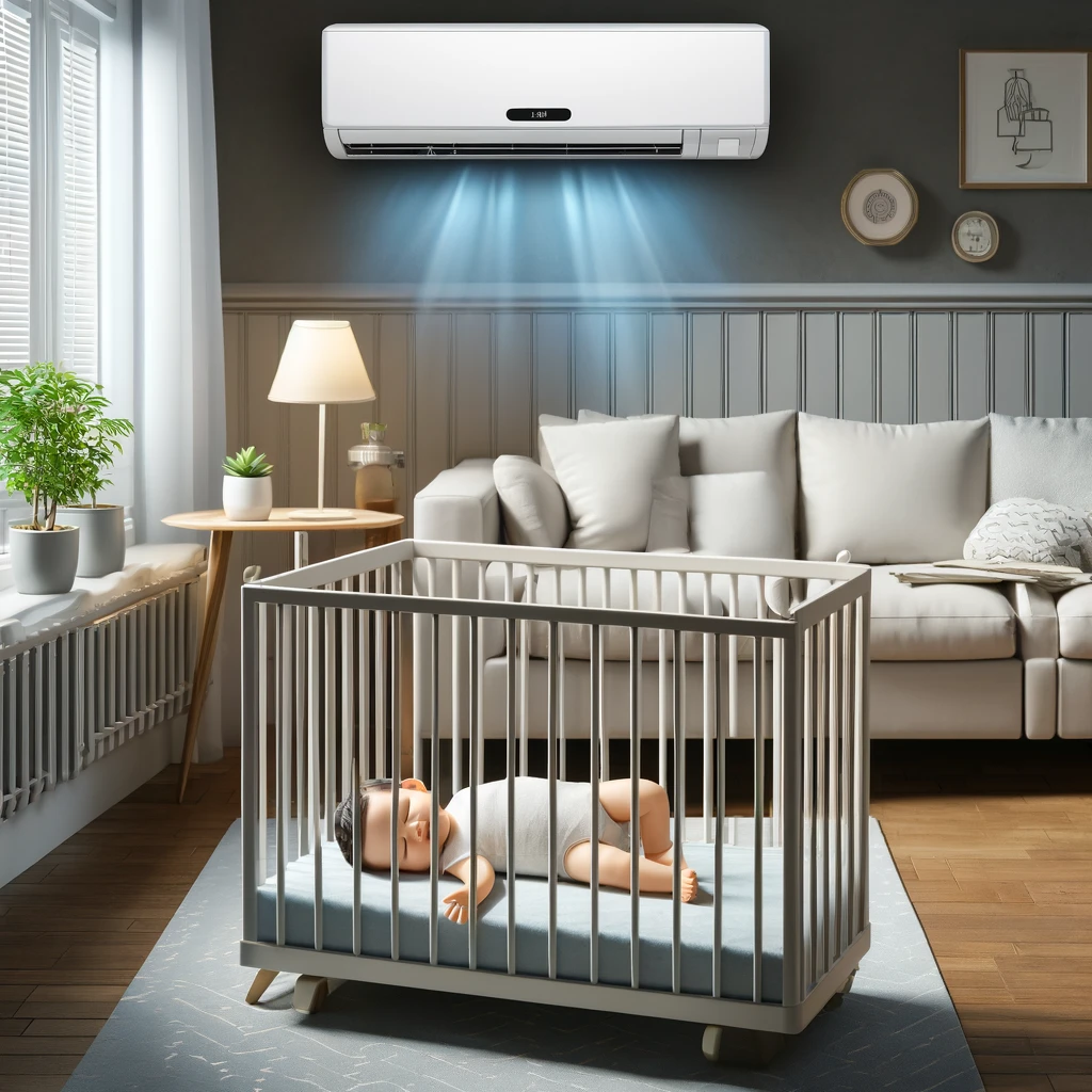 Geräuscharmer Betrieb einer Klimaanlage im Wohnzimmer